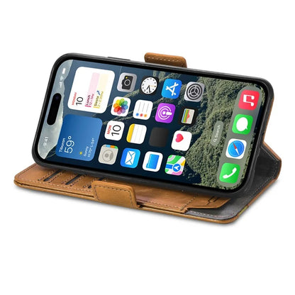 CASENEO 002 Series For iPhone 16 Case Stand Wallet Splicing PU Leather Cover
