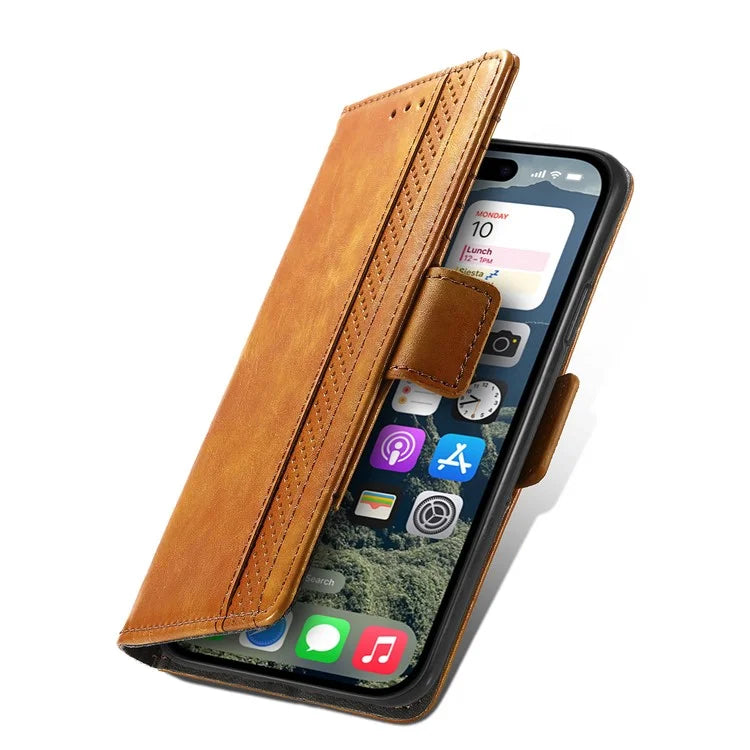 CASENEO 002 Series For iPhone 16 Case Stand Wallet Splicing PU Leather Cover