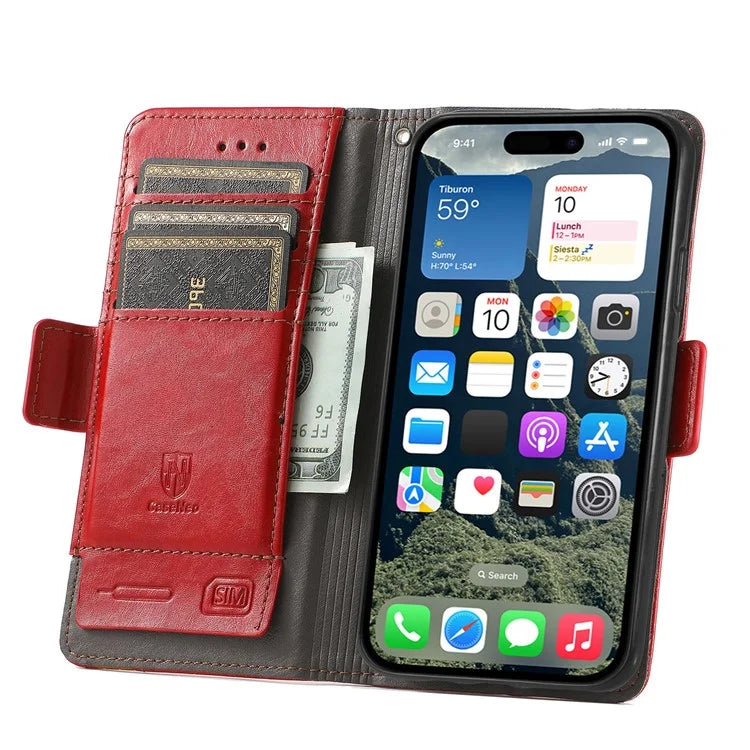 CASENEO 002 Series For iPhone 16 Case Stand Wallet Splicing PU Leather Cover