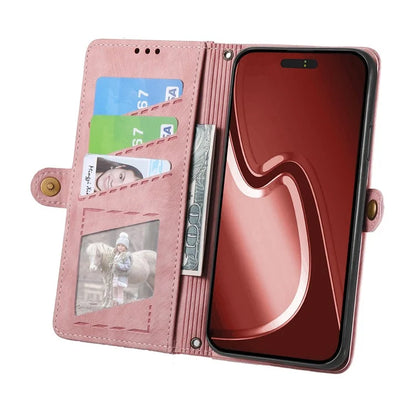 For iPhone 16 Pro Case Zipper Wallet Geometry Lines Leather Phone Cover