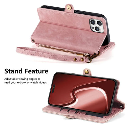 For iPhone 16 Pro Case Zipper Wallet Geometry Lines Leather Phone Cover