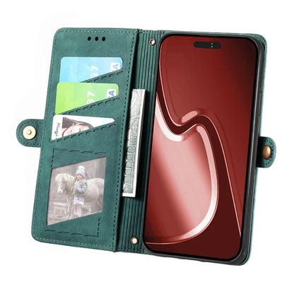 For iPhone 16 Pro Case Zipper Wallet Geometry Lines Leather Phone Cover