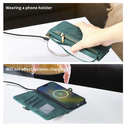 For iPhone 16 Pro Case Zipper Wallet Geometry Lines Leather Phone Cover