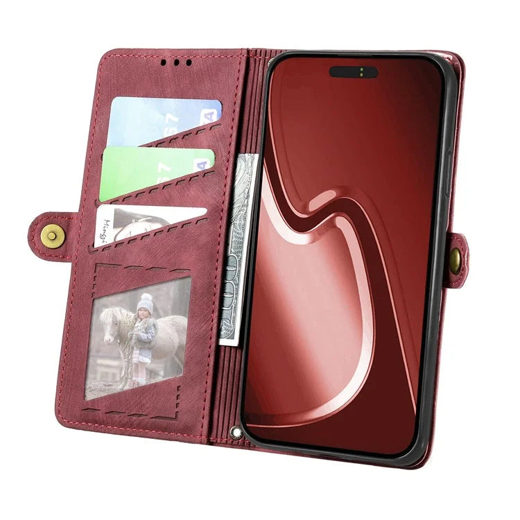For iPhone 16 Pro Case Zipper Wallet Geometry Lines Leather Phone Cover