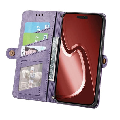 For iPhone 16 Pro Case Zipper Wallet Geometry Lines Leather Phone Cover