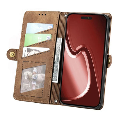 For iPhone 16 Pro Case Zipper Wallet Geometry Lines Leather Phone Cover