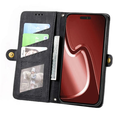 For iPhone 16 Pro Case Zipper Wallet Geometry Lines Leather Phone Cover