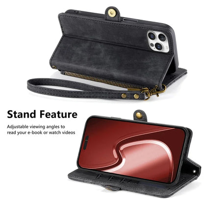 For iPhone 16 Pro Case Zipper Wallet Geometry Lines Leather Phone Cover