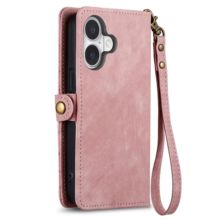 For iPhone 16 Case Zipper Wallet Geometry Lines Leather Phone Cover