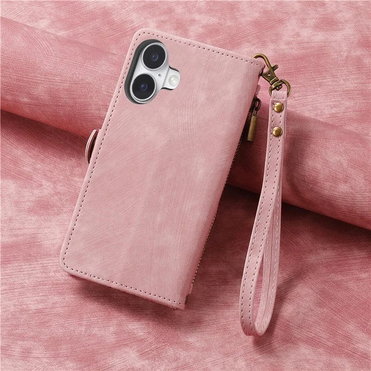 For iPhone 16 Case Zipper Wallet Geometry Lines Leather Phone Cover