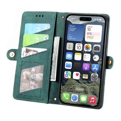 For iPhone 16 Case Zipper Wallet Geometry Lines Leather Phone Cover