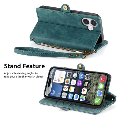 For iPhone 16 Case Zipper Wallet Geometry Lines Leather Phone Cover