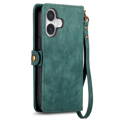 For iPhone 16 Case Zipper Wallet Geometry Lines Leather Phone Cover