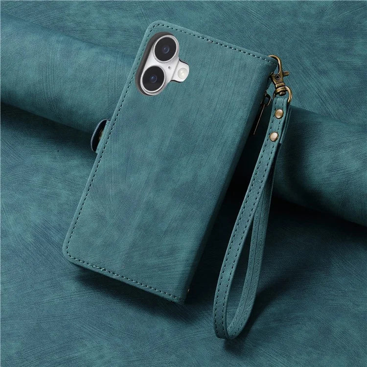 For iPhone 16 Case Zipper Wallet Geometry Lines Leather Phone Cover
