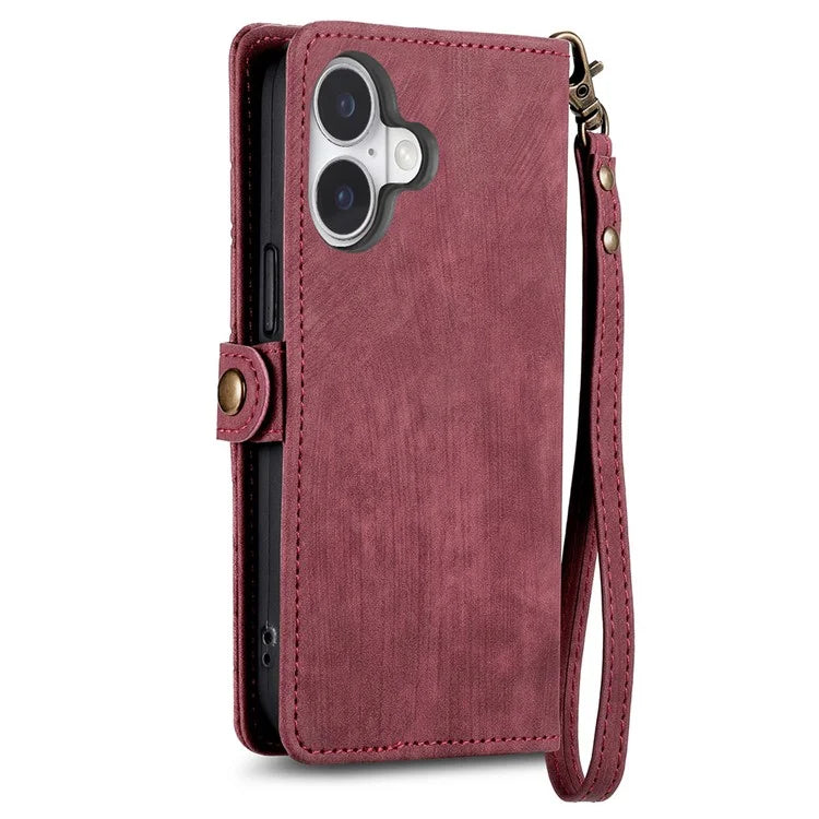 For iPhone 16 Case Zipper Wallet Geometry Lines Leather Phone Cover