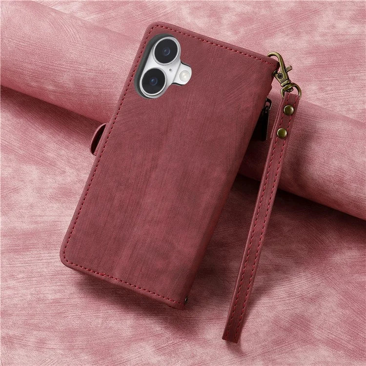 For iPhone 16 Case Zipper Wallet Geometry Lines Leather Phone Cover