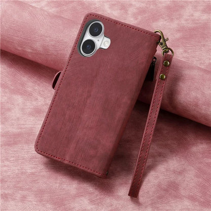For iPhone 16 Case Zipper Wallet Geometry Lines Leather Phone Cover