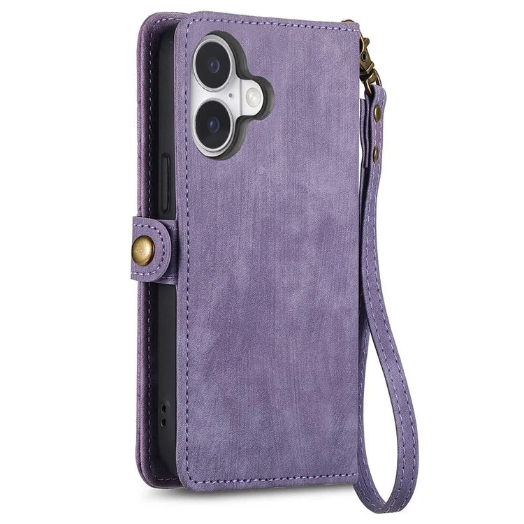 For iPhone 16 Case Zipper Wallet Geometry Lines Leather Phone Cover