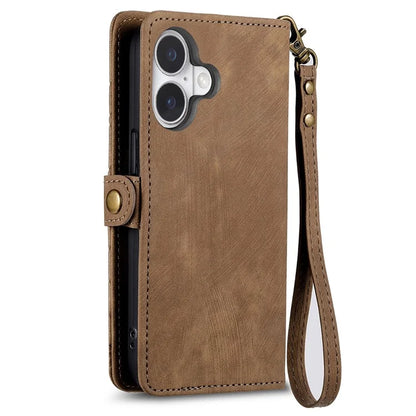 For iPhone 16 Case Zipper Wallet Geometry Lines Leather Phone Cover