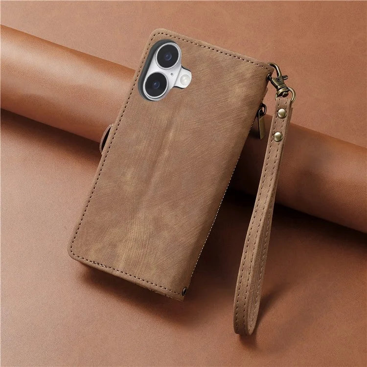 For iPhone 16 Case Zipper Wallet Geometry Lines Leather Phone Cover