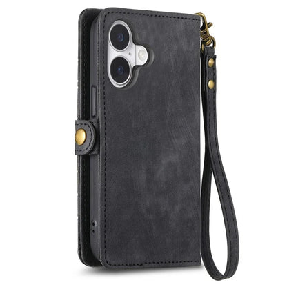 For iPhone 16 Case Zipper Wallet Geometry Lines Leather Phone Cover
