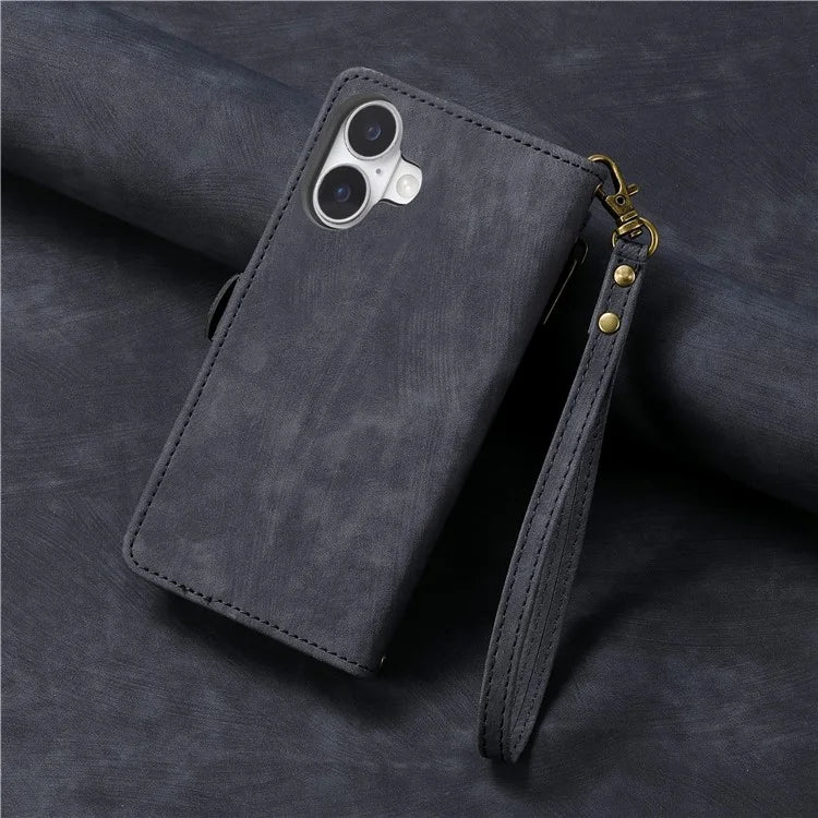 For iPhone 16 Case Zipper Wallet Geometry Lines Leather Phone Cover