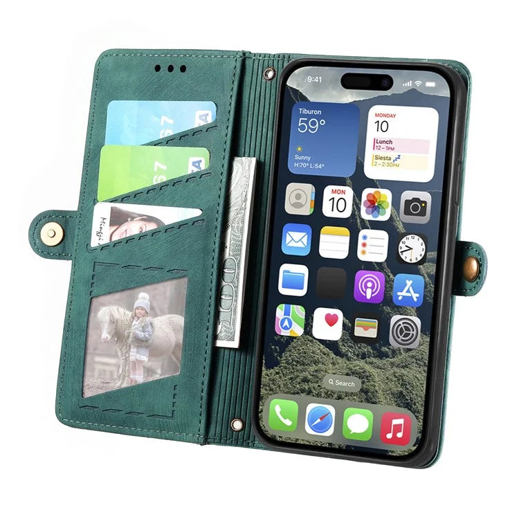 For iPhone 16 Plus Case Zipper Wallet Geometry Lines Leather Phone Cover