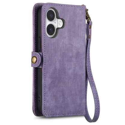 For iPhone 16 Plus Case Zipper Wallet Geometry Lines Leather Phone Cover