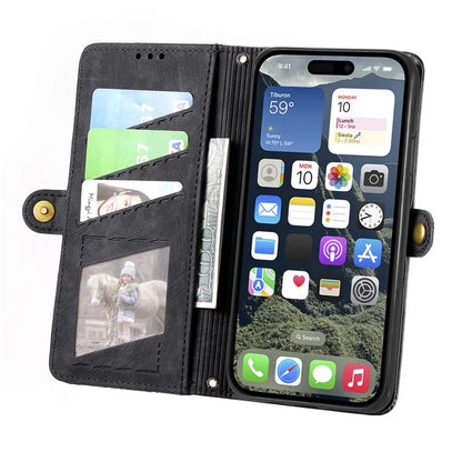 For iPhone 16 Plus Case Zipper Wallet Geometry Lines Leather Phone Cover