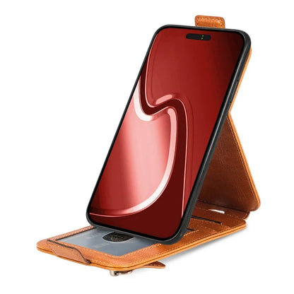 For iPhone 16 Pro Case Zipper Wallet Phone Leather Cover Vertical Flip Closing