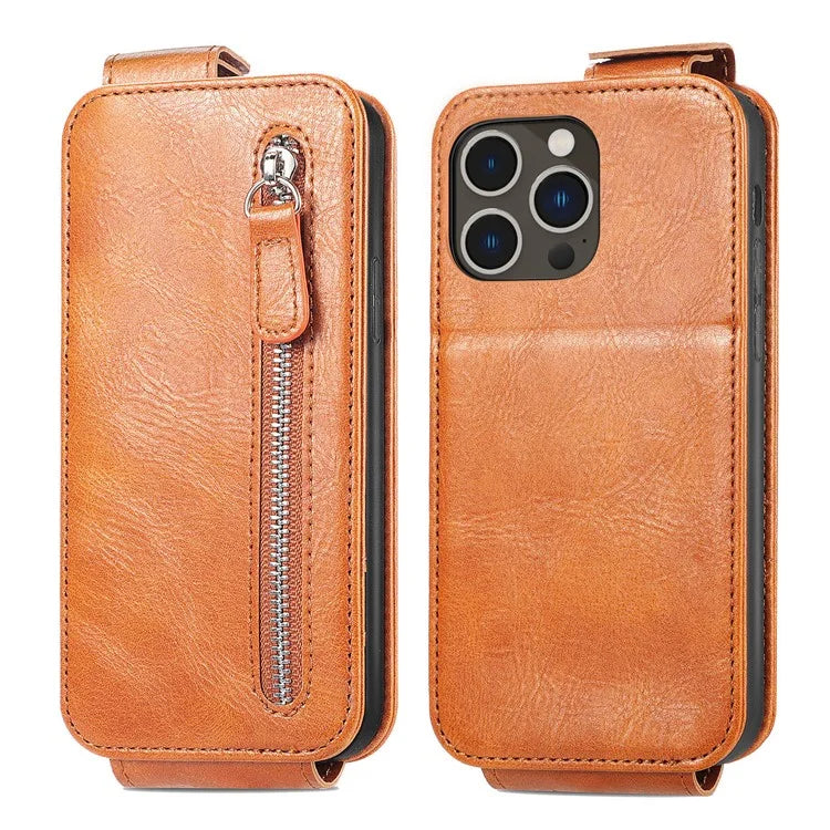 For iPhone 16 Pro Case Zipper Wallet Phone Leather Cover Vertical Flip Closing
