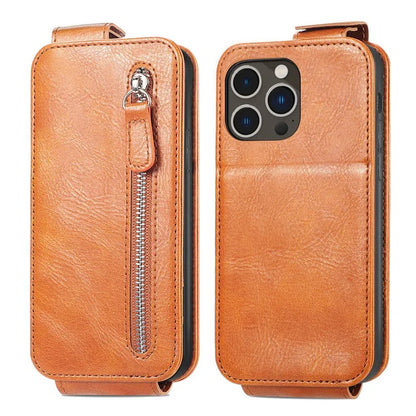 For iPhone 16 Pro Case Zipper Wallet Phone Leather Cover Vertical Flip Closing