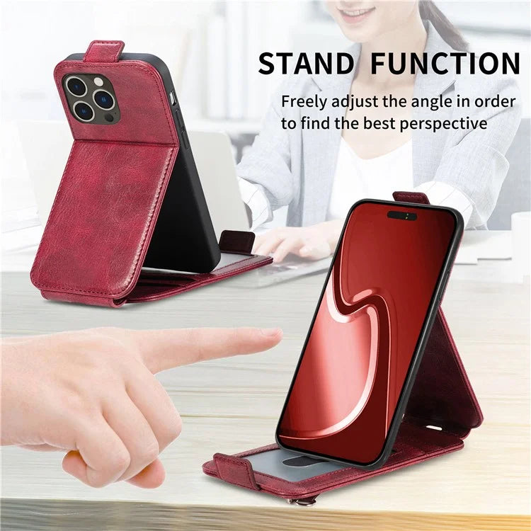 For iPhone 16 Pro Case Zipper Wallet Phone Leather Cover Vertical Flip Closing