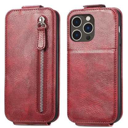 For iPhone 16 Pro Case Zipper Wallet Phone Leather Cover Vertical Flip Closing