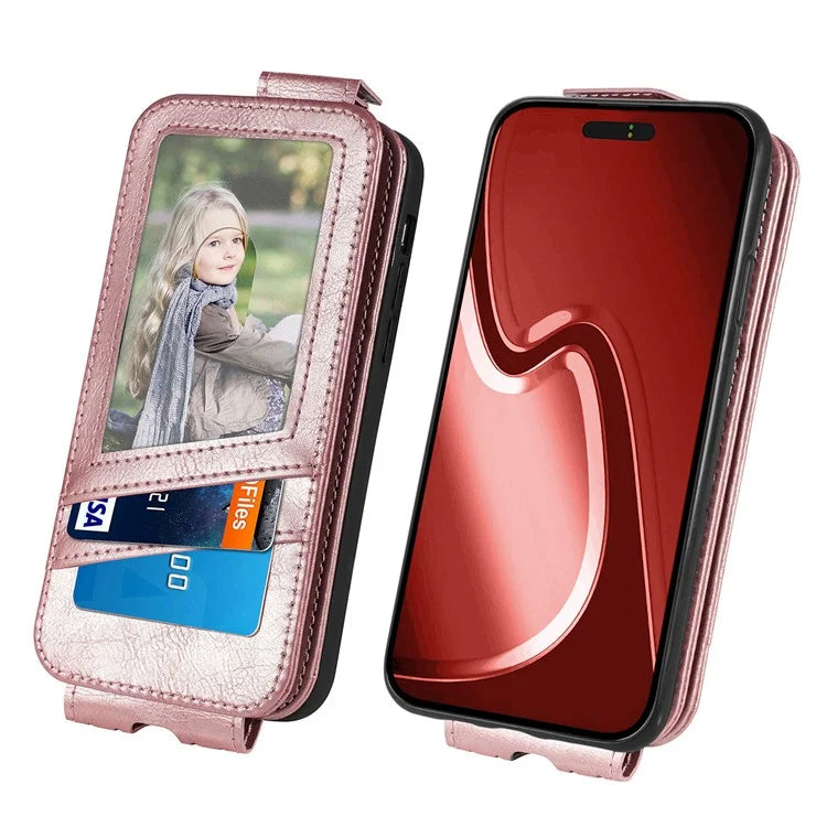 For iPhone 16 Pro Case Zipper Wallet Phone Leather Cover Vertical Flip Closing