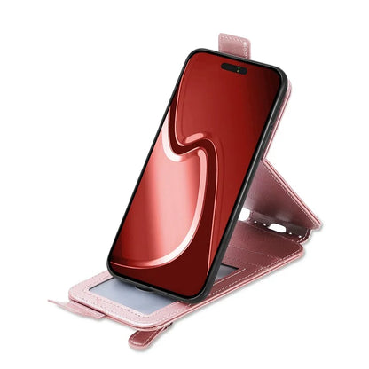 For iPhone 16 Pro Case Zipper Wallet Phone Leather Cover Vertical Flip Closing