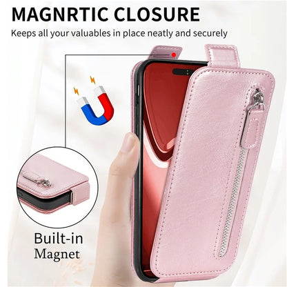 For iPhone 16 Pro Case Zipper Wallet Phone Leather Cover Vertical Flip Closing