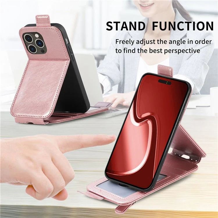 For iPhone 16 Pro Case Zipper Wallet Phone Leather Cover Vertical Flip Closing