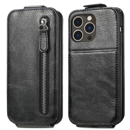 For iPhone 16 Pro Max Case Zipper Wallet Phone Leather Cover Vertical Flip Closing