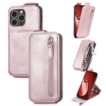 For iPhone 16 Pro Max Case Zipper Wallet Phone Leather Cover Vertical Flip Closing