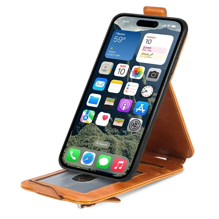 For iPhone 16 Case Zipper Wallet Phone Leather Cover Vertical Flip Closing