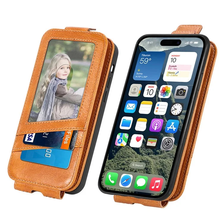 For iPhone 16 Case Zipper Wallet Phone Leather Cover Vertical Flip Closing
