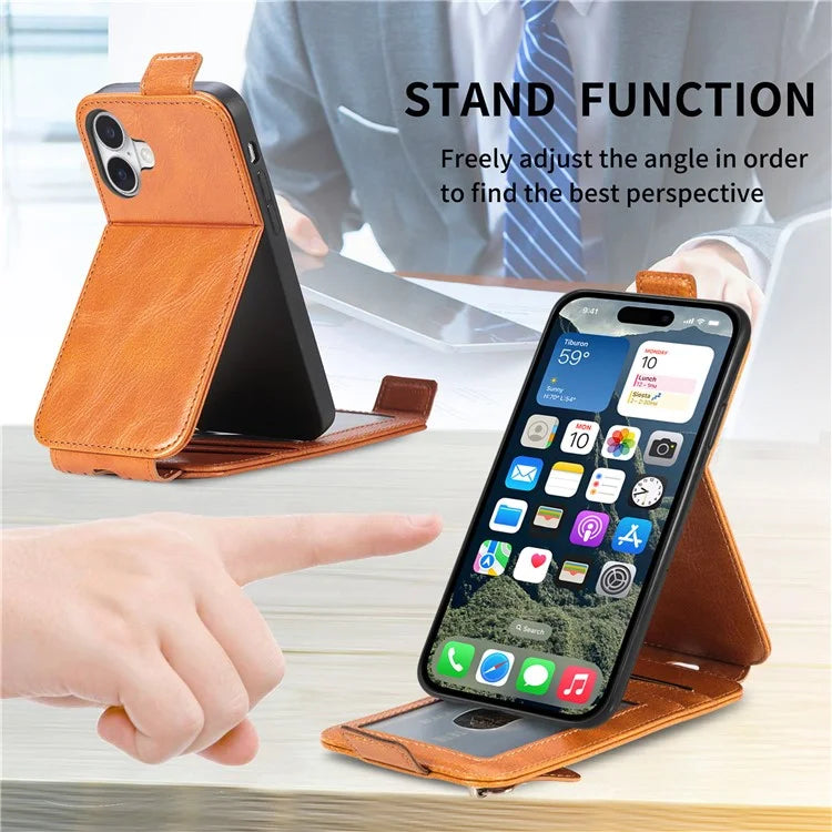 For iPhone 16 Case Zipper Wallet Phone Leather Cover Vertical Flip Closing