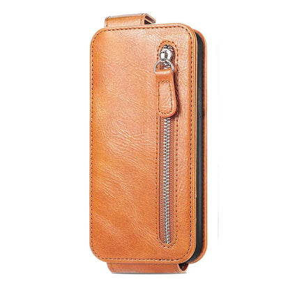 For iPhone 16 Case Zipper Wallet Phone Leather Cover Vertical Flip Closing