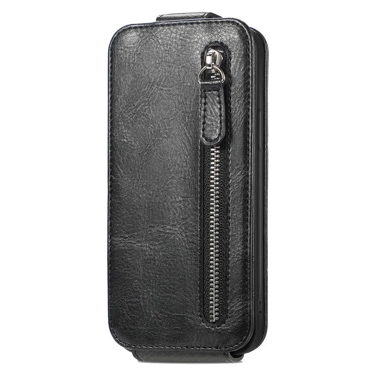 For iPhone 16 Case Zipper Wallet Phone Leather Cover Vertical Flip Closing