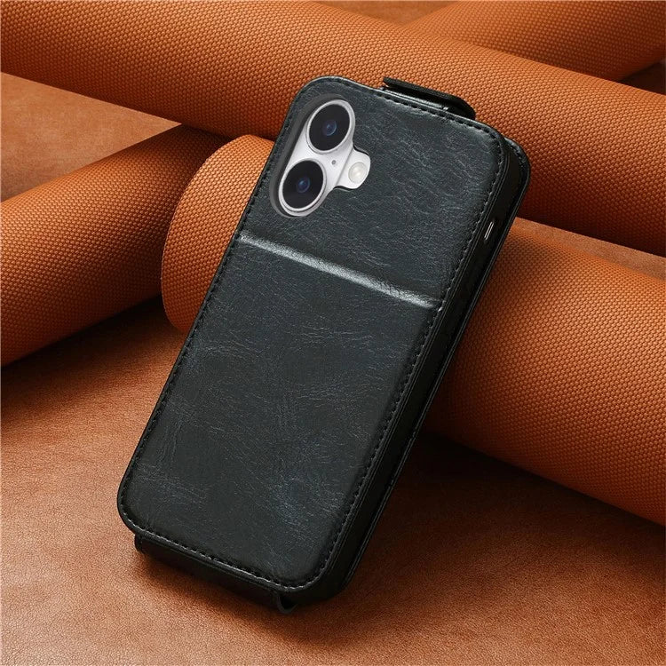 For iPhone 16 Case Zipper Wallet Phone Leather Cover Vertical Flip Closing