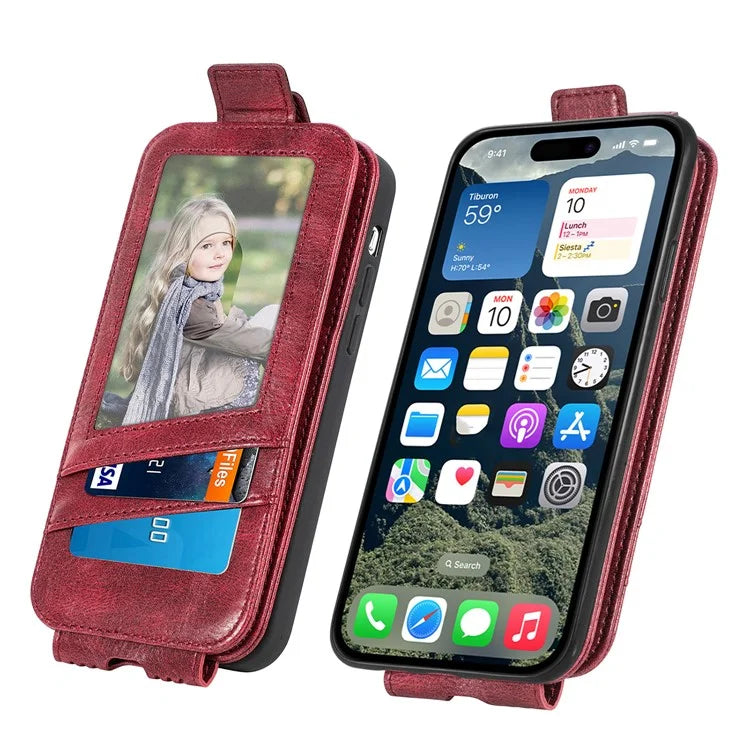 For iPhone 16 Case Zipper Wallet Phone Leather Cover Vertical Flip Closing