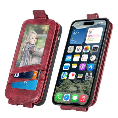 For iPhone 16 Case Zipper Wallet Phone Leather Cover Vertical Flip Closing
