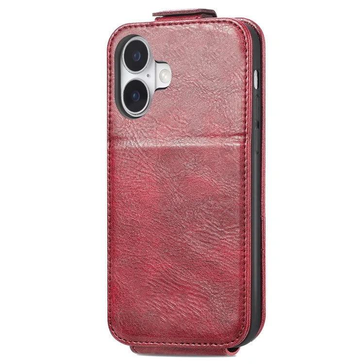 For iPhone 16 Case Zipper Wallet Phone Leather Cover Vertical Flip Closing