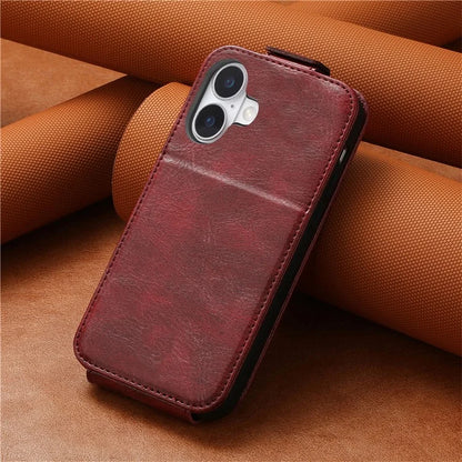 For iPhone 16 Case Zipper Wallet Phone Leather Cover Vertical Flip Closing
